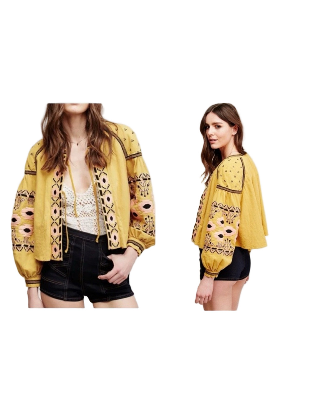 🐕‍🦺Anthropology RD& Koko Embroidered Mustard Balloon-Sleeve Jacket size PS GUC